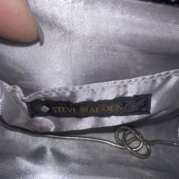 Steve Madden Black Clear Lucite Closure Silver Chain Shoulder Bag Clutch - Picture 8 of 11